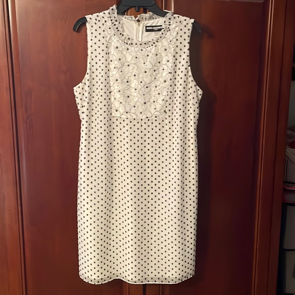 Karl Lagerfeld White Polka Dot Sleeveless Dress with Black Dots